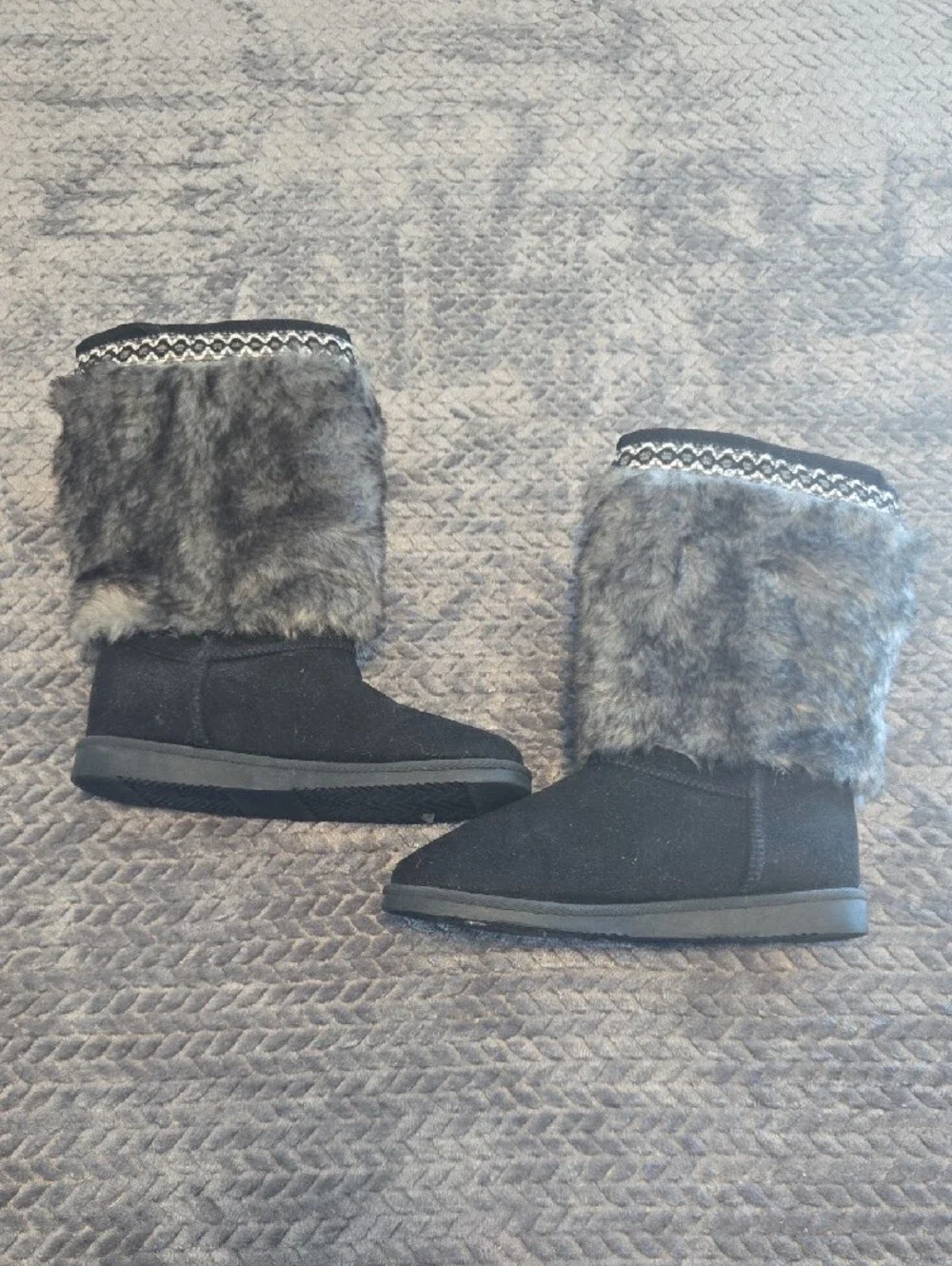 Kids Faux Fur Winter Boots - Black